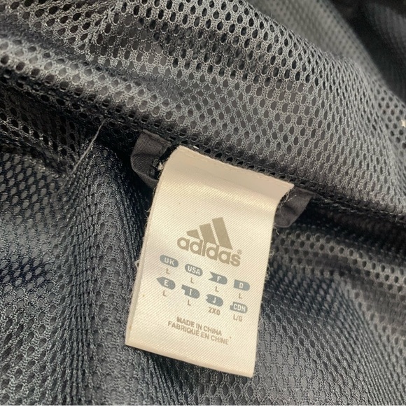Adidas Windbreaker Jacket Men Large Black White Stripes Hood Pockets Track Y2K - Picture 8 of 11